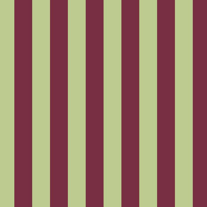 Classic Stripe Wallpaper in Pistachio & Burgundy – bold stripes on a burgundy ground