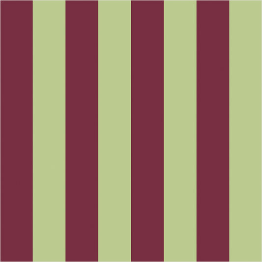 Pistachio & Burgundy classic stripe wallpaper, true-scale 62 cm swatch