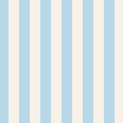 Classic Stripe Wallpaper in Powder Blue & Warm White – bold stripes on a warm white ground