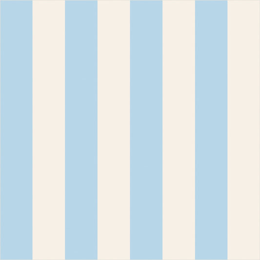 Powder Blue & Warm White classic stripe wallpaper, true-scale 62 cm swatch