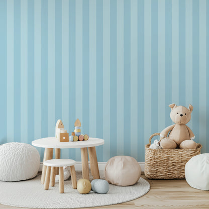 Powder & Sky – Classic Stripe Wallpaper styled in a kids' room and nursery