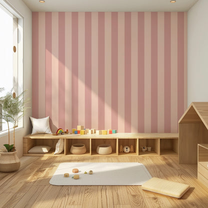 Rose & Cream – Classic Stripe Wallpaper styled in a kids' room and nursery