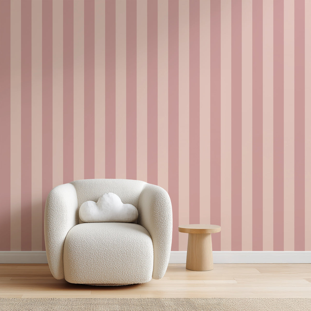 Rose & Cream – Classic Stripe Wallpaper styled in a hallway and home office