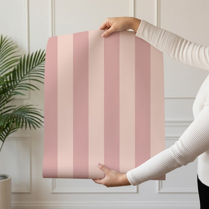 Classic Stripe Wallpaper roll in Rose & Cream – bold stripes on a cream ground