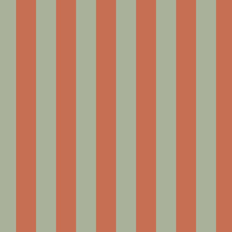 Classic Stripe Wallpaper in Sage & Baked Clay – bold stripes on a baked clay ground