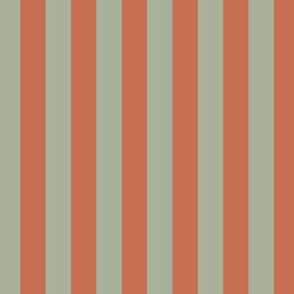 Classic Stripe Wallpaper in Sage & Baked Clay – bold stripes on a baked clay ground