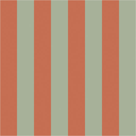 Sage & Baked Clay classic stripe wallpaper, true-scale 62 cm swatch