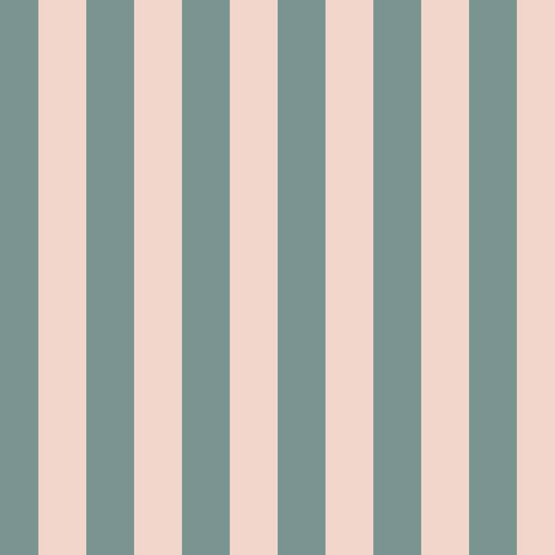 Classic Stripe Wallpaper in Sage Grey & Apricot Blush – bold stripes on an apricot blush ground