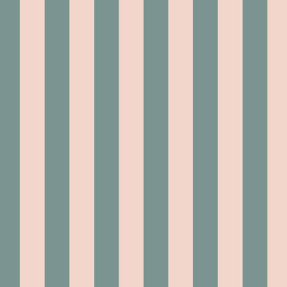 Classic Stripe Wallpaper in Sage Grey & Apricot Blush – bold stripes on an apricot blush ground