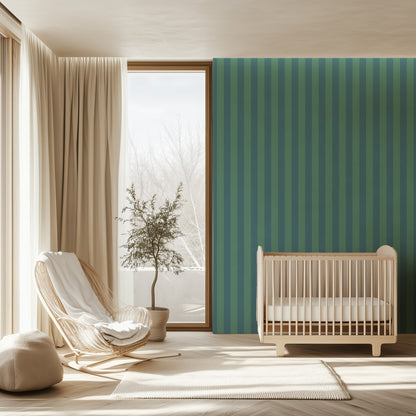 Sage & Teal – Classic Stripe Wallpaper styled in a kids' room and nursery