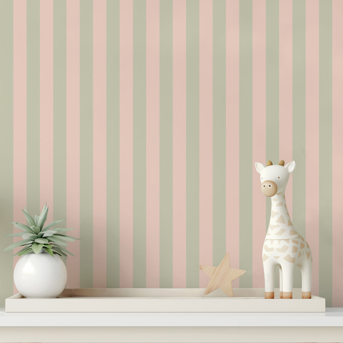Sand & Cream – Classic Stripe Wallpaper styled in a kids' room and nursery