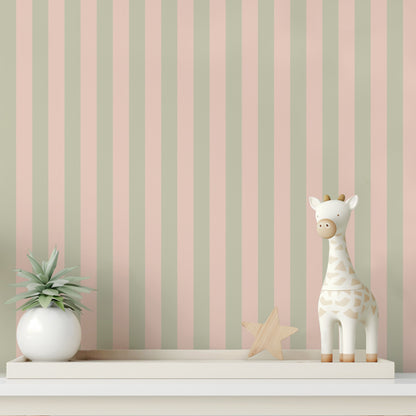 Sand & Cream – Classic Stripe Wallpaper styled in a kids' room and nursery