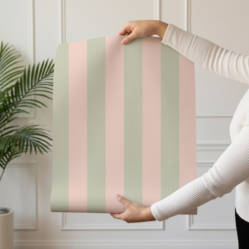Classic Stripe Wallpaper roll in Sand & Cream – bold stripes on a cream ground