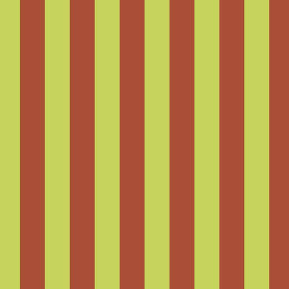 Classic Stripe Wallpaper in Soft Chartreuse & Burnished Rust – bold stripes on a burnished rust ground