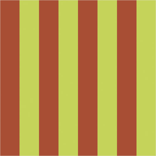 Soft Chartreuse & Burnished Rust classic stripe wallpaper, true-scale 62 cm swatch