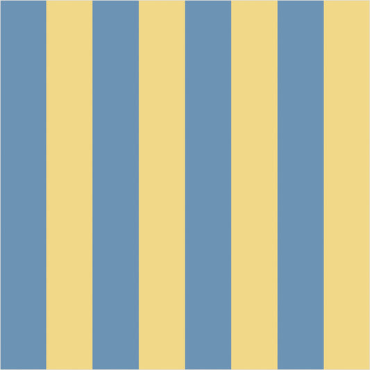 Soft Denim & Pale Yellow classic stripe wallpaper, true-scale 62 cm swatch