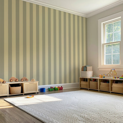 Stone & Cream – Classic Stripe Wallpaper styled in a kids' room and nursery
