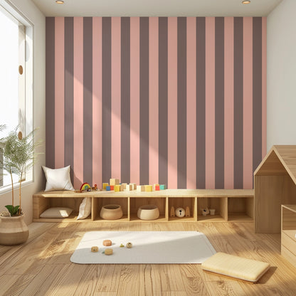 Taupe & Blush – Classic Stripe Wallpaper styled in a kids' room and nursery