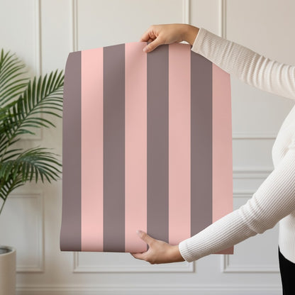 Classic Stripe Wallpaper roll in Taupe & Blush – bold stripes on a blush ground