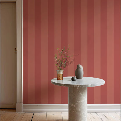 Terracotta & Baked Clay – Classic Stripe Wallpaper styled in a hallway and home office