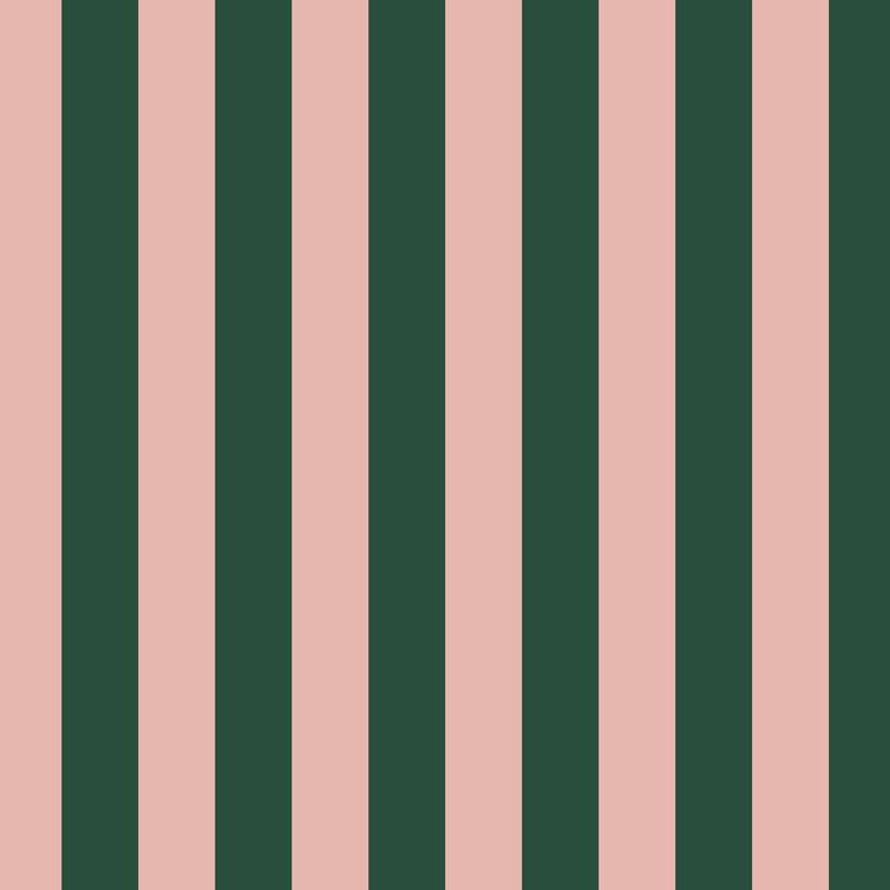 Classic Stripe Wallpaper in Warm Blush & Forest Green – bold stripes on a forest green ground