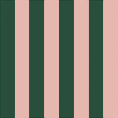 Warm Blush & Forest Green classic stripe wallpaper, true-scale 62 cm swatch
