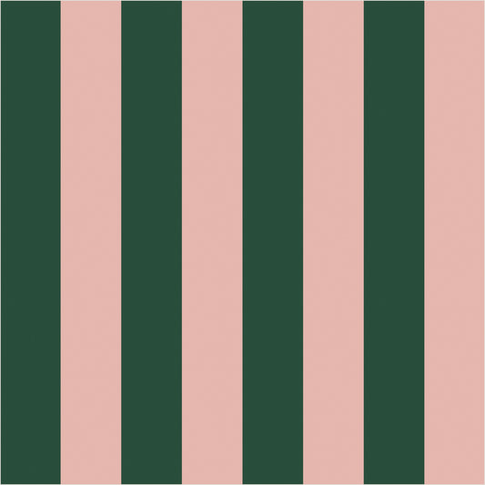 Warm Blush & Forest Green classic stripe wallpaper, true-scale 62 cm swatch