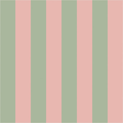 Warm Blush & Soft Sage classic stripe wallpaper, true-scale 62 cm swatch