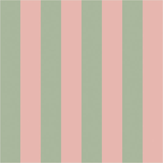 Warm Blush & Soft Sage classic stripe wallpaper, true-scale 62 cm swatch