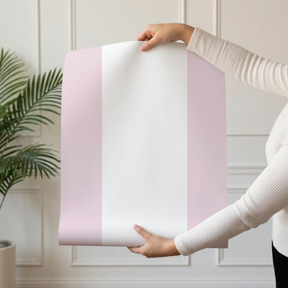 Extra-Wide Stripe Wallpaper roll in Cloud & Blush – soft cloud-white stripe on a warm blush ground