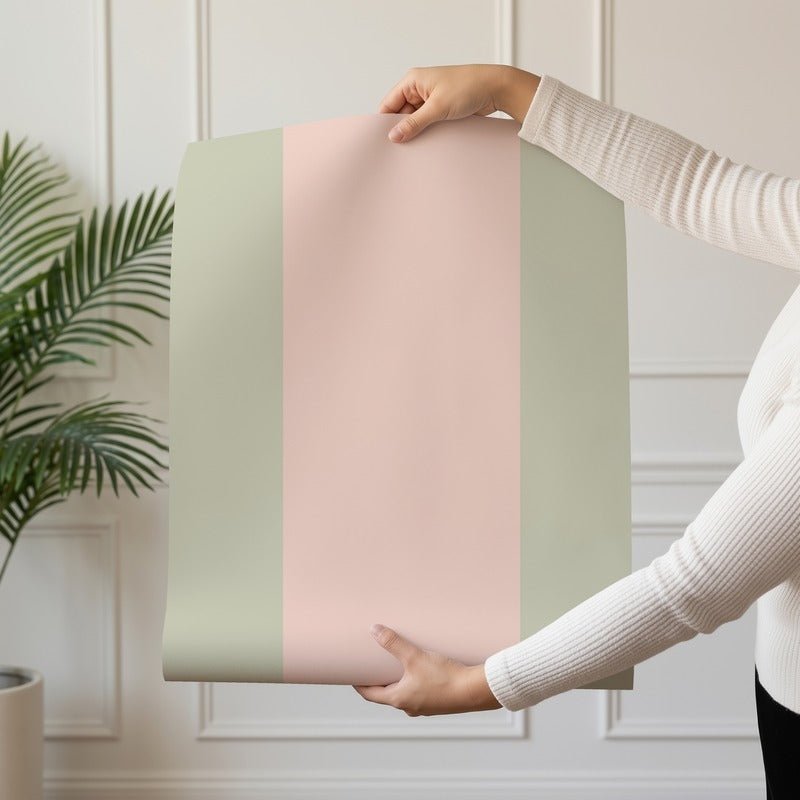 Extra-Wide Stripe Wallpaper roll in Sand & Cream – warm sand stripe on a soft cream ground