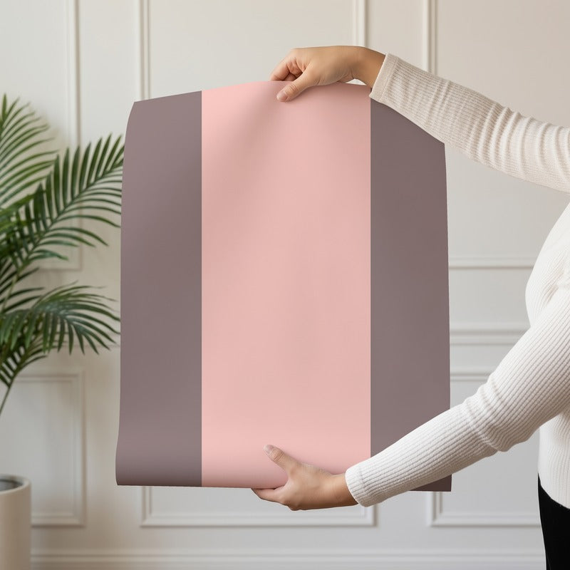 Extra-Wide Stripe Wallpaper roll in Taupe & Blush – soft taupe stripe on a delicate blush ground