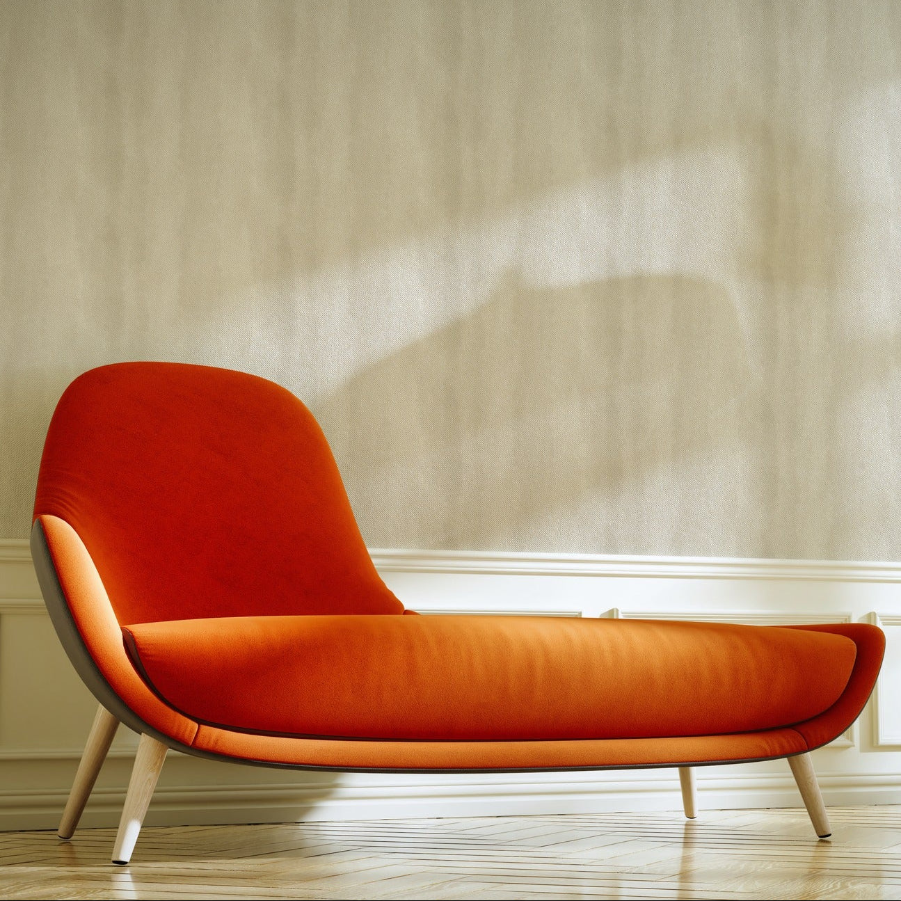 Cloud Dancer wallpaper in a styled living room