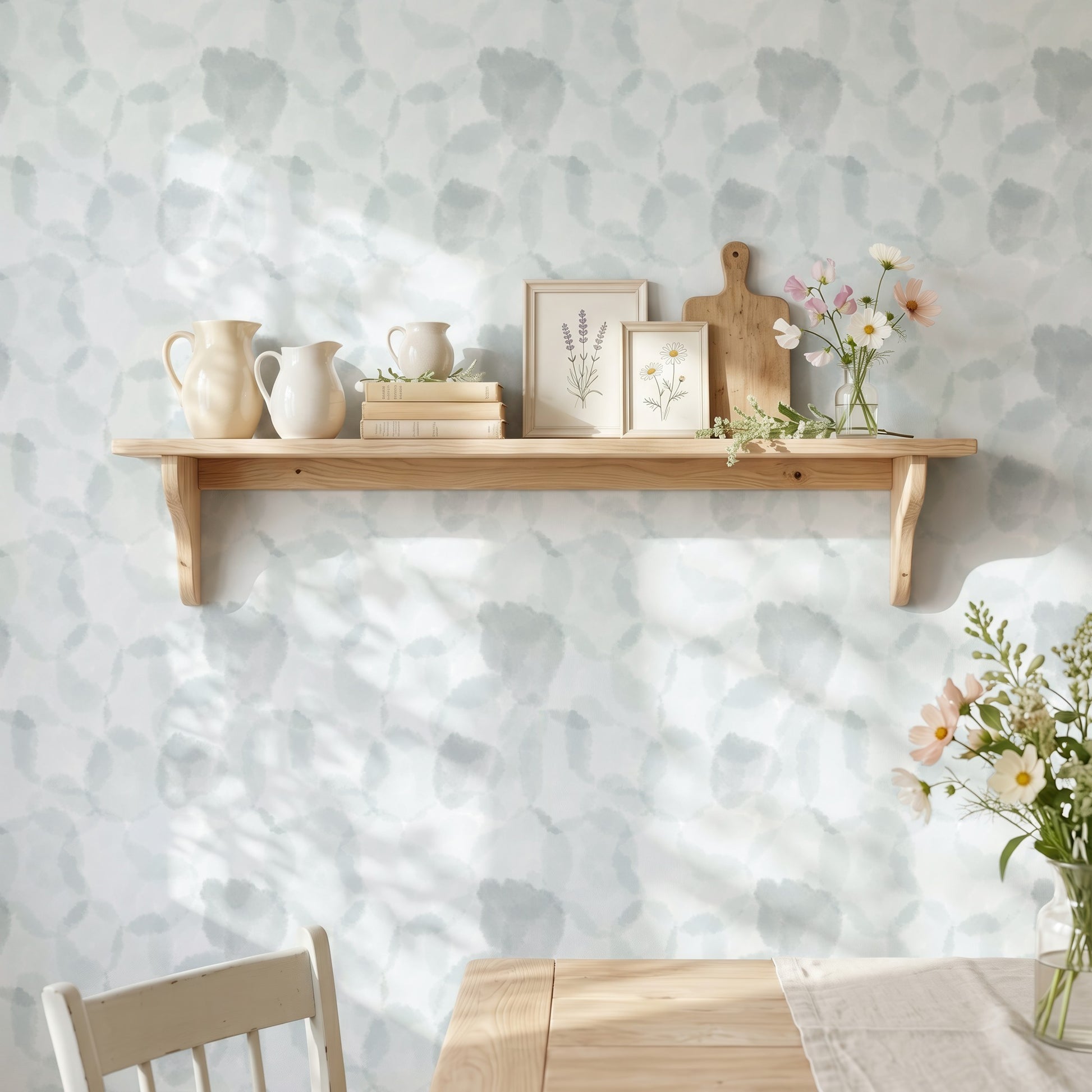 Cloudy Watercolor wallpaper in a kitchen and dining room