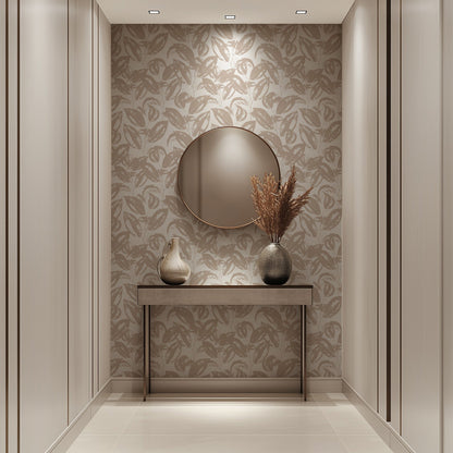 Cream Leaves neutral cream botanical leaf wallpaper in a home office
