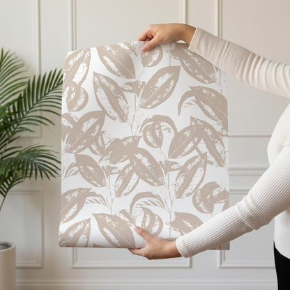 Cream Leaves neutral cream botanical leaf wallpaper shown on a single wallpaper drop