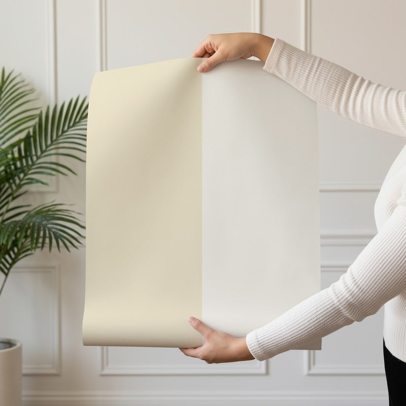 Extra-Wide Stripe Wallpaper roll in Buttercream & Warm Ivory – statement, extra-wide stripes on a warm ivory ground