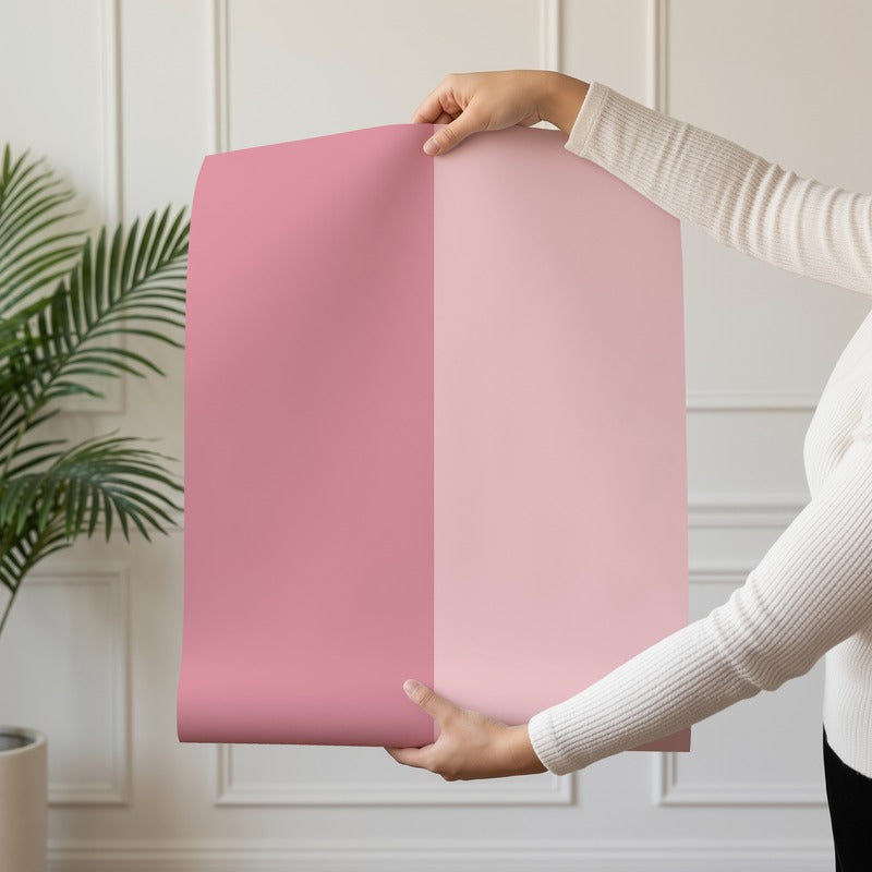 Extra-Wide Stripe Wallpaper roll in Rose Petal & Soft Blush – statement, extra-wide stripes on a soft blush ground