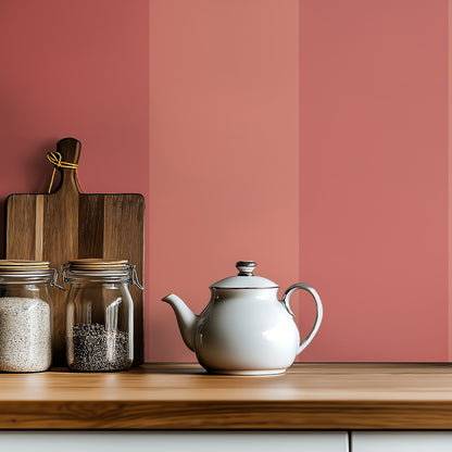 Terracotta & Baked Clay – Extra-Wide Stripe Wallpaper styled in a kitchen and dining room