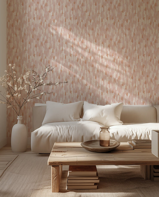 Golden Brushes abstract gold brushstroke wallpaper in a living room