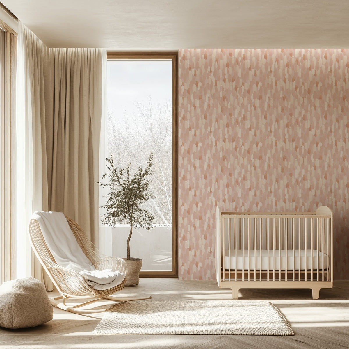 Golden Brushes abstract gold brushstroke wallpaper in a nursery