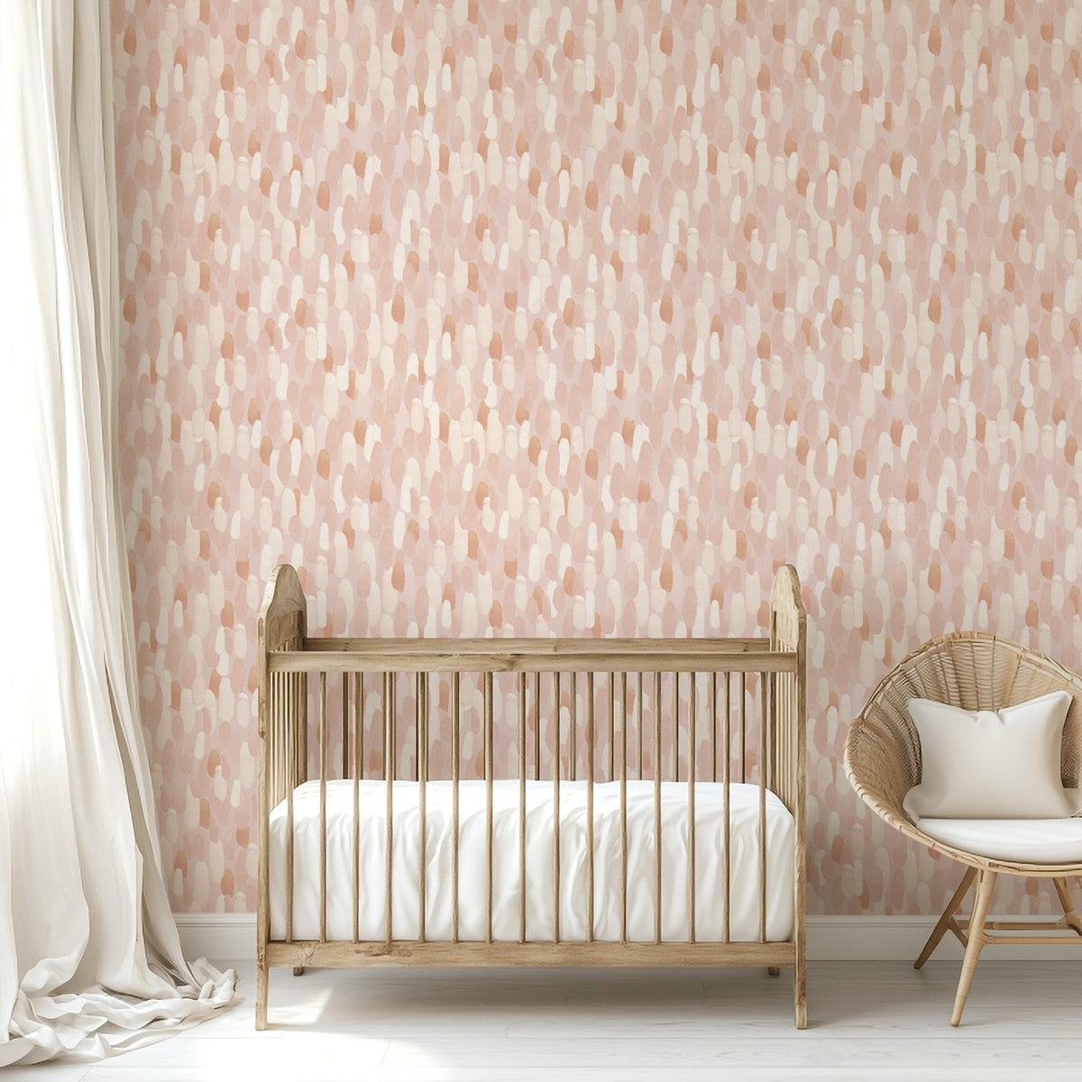 Golden Brushes abstract gold brushstroke wallpaper in a nursery