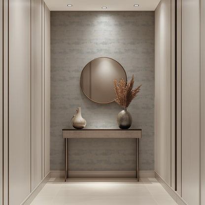 Gray Texture soft weathered concrete-effect wallpaper in pale cool grey in an entrance hall