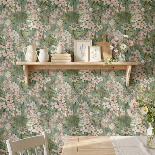 Green Foliage lush botanical leaf wallpaper in rich green in a dining room