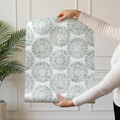 Grey Ornament vintage damask wallpaper in soft grey shown on a single wallpaper drop