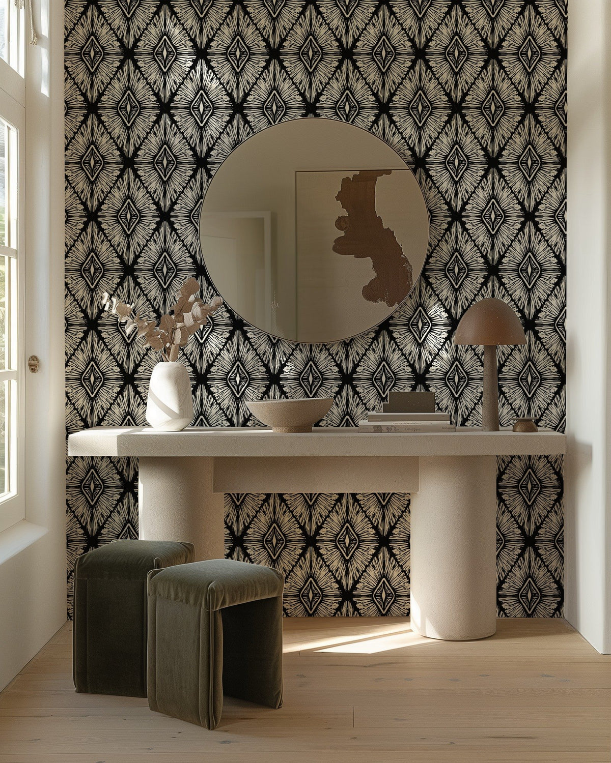 Hand Drawn Ornament black and white ornamental wallpaper in a home office
