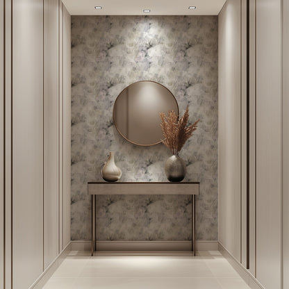 Hand Painted Pattern brushed abstract wallpaper in soft grey and ivory in an entrance hall
