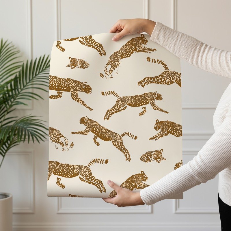 Leopards bold wildlife-inspired leopard wallpaper shown on a single wallpaper drop