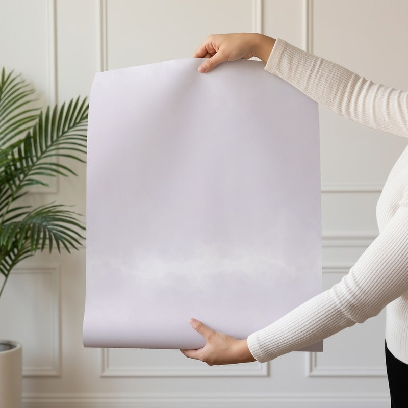 Lilac Ombre wallpaper roll drop showing the soft lilac tonal wave repeat