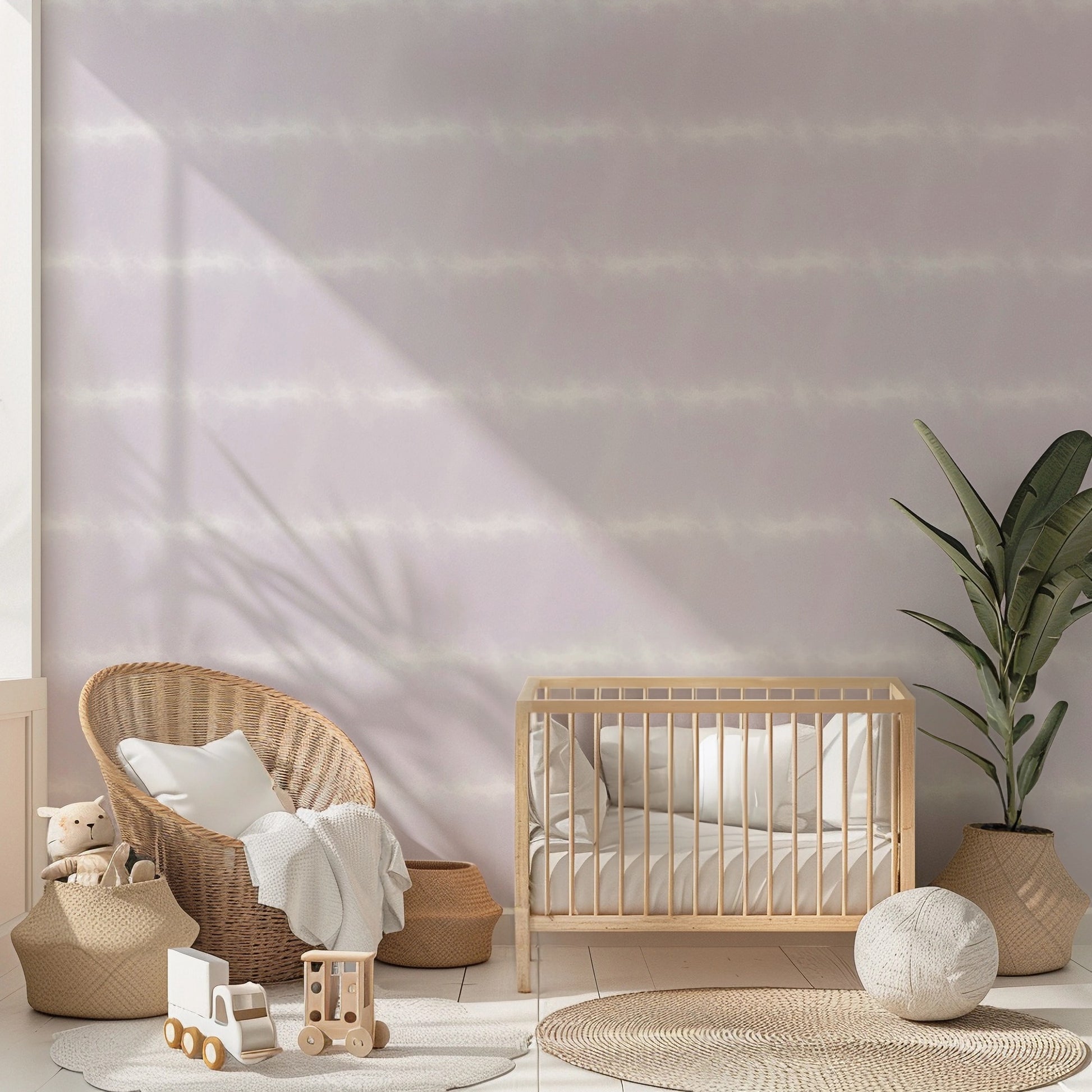 Lilac Ombre wallpaper in a gentle, softly lit nursery